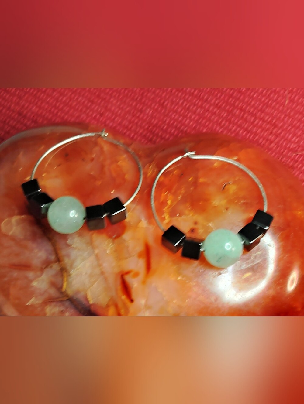 📌ABSOLUTELY LOWEST PRICE📌 AVENTURINE, HEMATITE, SILVER HOOP EARRING -1"ROUND👇